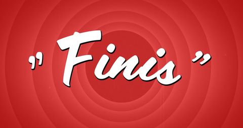 Retro Comic Style Finis Text on Vibrant Red Background