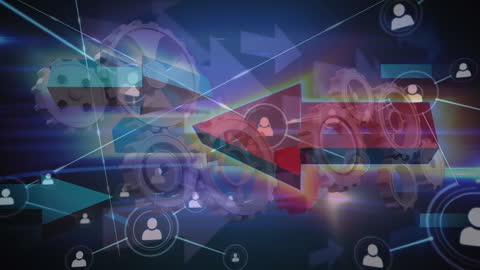 Futuristic Digital Network with Cogs and Arrows Background