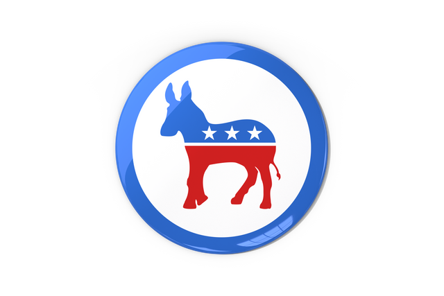 Digital PNG illustration showing Democratic Party logo including a blue and red donkey with white stars on a transparent background. Perfect for political campaigns, educational materials about the Democratic Party, designing printable flyers, and creating websites related to politics or US history.