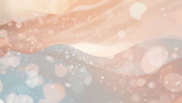 Pastel wave bokeh background with soft glowing particles and layered gradient ribbons