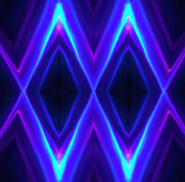 Featuring a glowing, symmetrical pattern in blue and purple neon lights, this image radiates a futuristic and high-tech aesthetic. Ideal for use in technology presentations, sci-fi themed designs, night club advertisements, or digital art backgrounds, it evokes a sense of modernity and innovation. The vivid, abstract design adds intrigue and energy to a variety of visual projects.