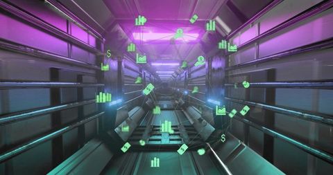 Futuristic Network Interface in Neon Tunnel Concept