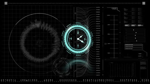 Futuristic Data Visualization: Clock Interface Animation