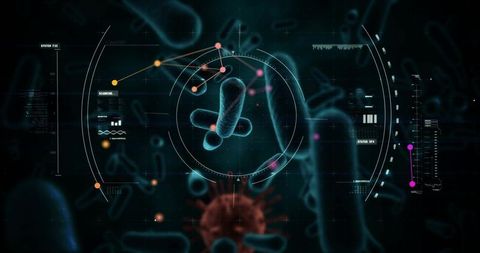 Holographic Microbe Scanning Interface with Rotating Bacterium and Viral Particle HUD
