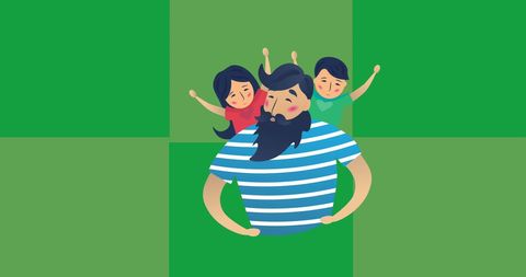 Happy Father with Children on Shoulders Illustration