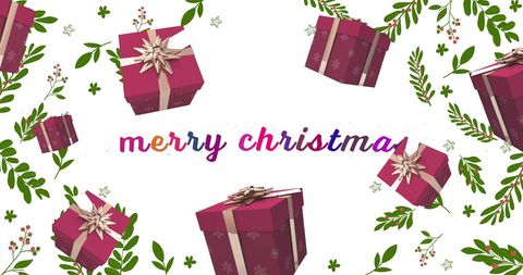 Festive Christmas Greeting with Falling Gift Boxes