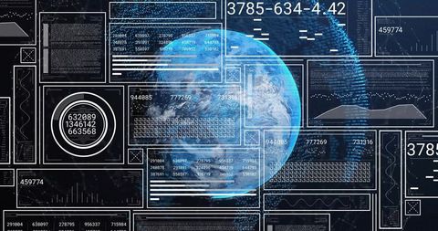 Futuristic digital globe with data panels interface