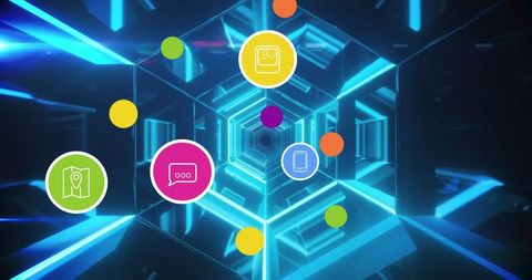 Neon tunnel with social media reaction icons