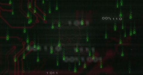Hacker interface with binary code and skull symbol
