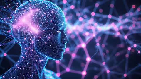 Futuristic Humanoid with Neon Neural Network