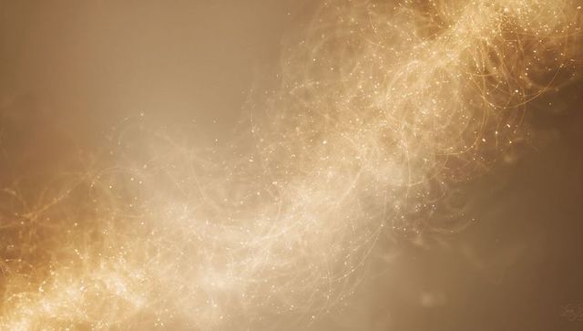 Golden light ribbon sweeping diagonally with sparkling filament trails and soft glow