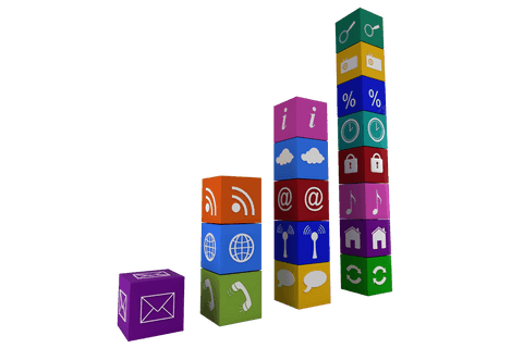 digital block columns featuring technology icons on transparent background - Download Free Stock Videos Pikwizard.com