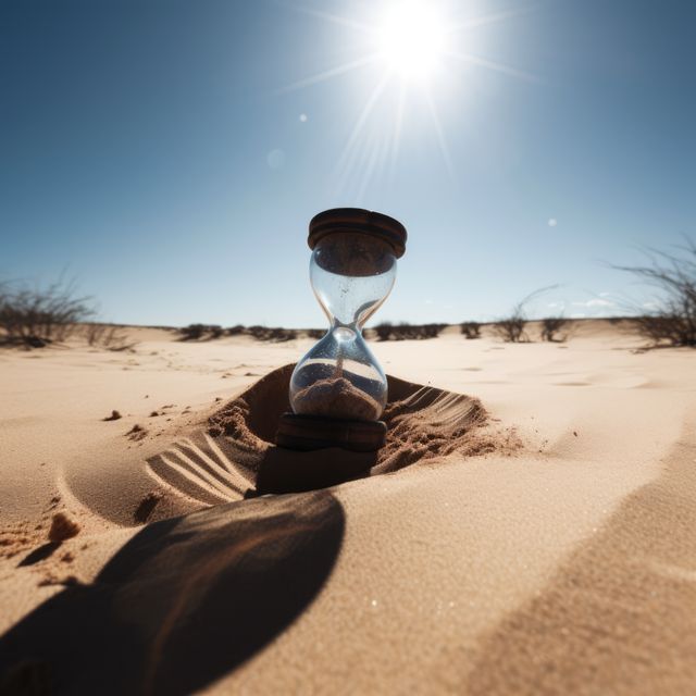 Hourglass on sand in desert with sunlight, created using generative ai technology - Download Free Stock Photos Pikwizard.com