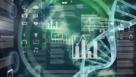 Futuristic Digital Interface with DNA Strand and Holographics