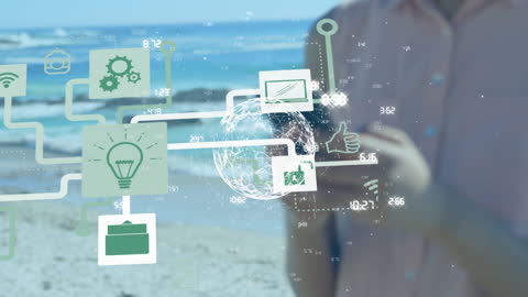 Digitally Connected World OverOcean Background