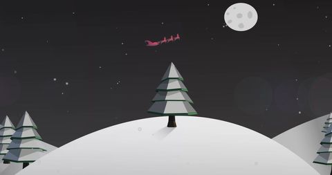 Santa Claus in Sleigh with Reindeer on Snowy Christmas Night