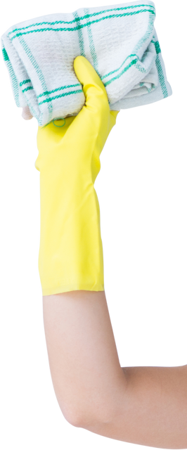 Woman's Hand Wearing Yellow Glove Holding Dish Towel on Transparent Background - Download Free Stock Videos Pikwizard.com