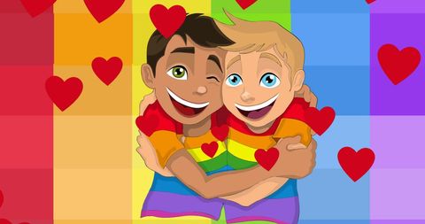 Children Celebrating Togetherness on Rainbow Background