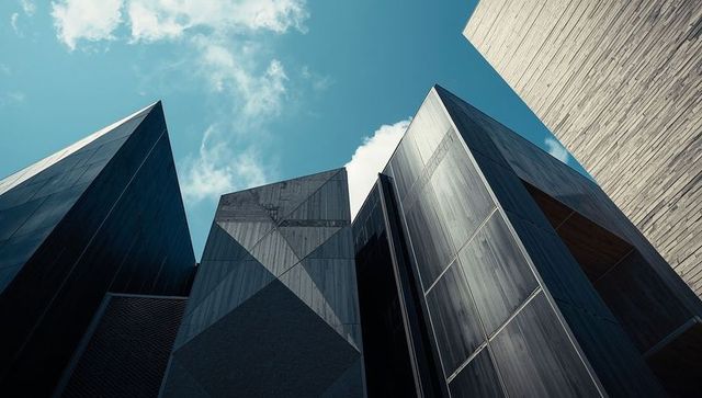 Modern architectural facades against blue sky