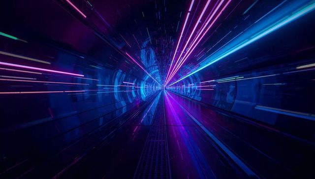 Neon-Lit Futuristic Corridor with LED Strips in Cyberpunk Style