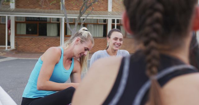 Women Exercising Outdoors Socializing and Taking a Break - Download Free Stock Images Pikwizard.com