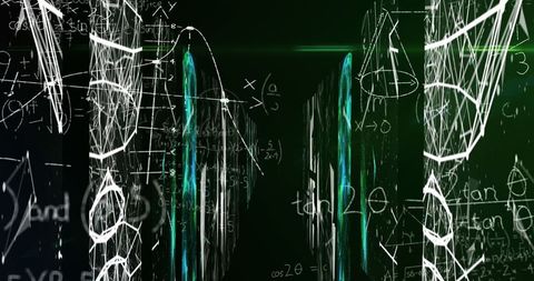 Futuristic 3d tunnel with digital formulas and graphics