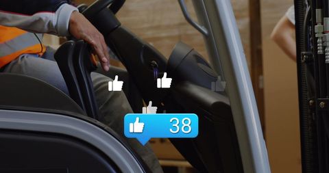 Warehouse Forklift Driving with Social Media Like Icons - Download Free Stock Images Pikwizard.com