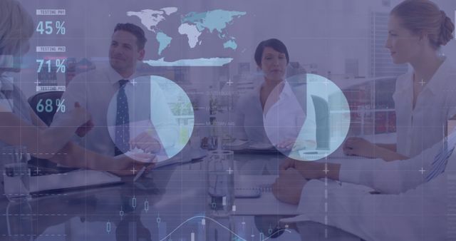 Business Meeting with Digital Data Interface Overlays - Download Free Stock Images Pikwizard.com