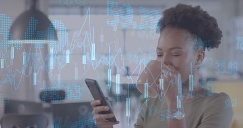Businesswoman Analyzing Digital Financial Data on Smartphone in Office