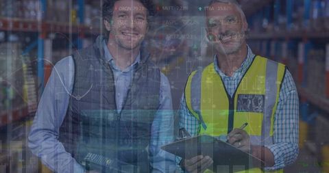 Warehouse Managers Overlaid with Financial Data Charts