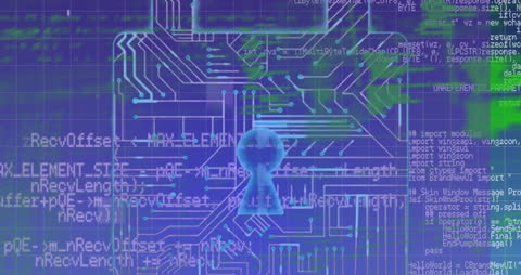 Digital Security Icon with Circuit and Code Background