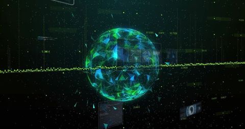 Futuristic holographic sphere in digital cyberspace