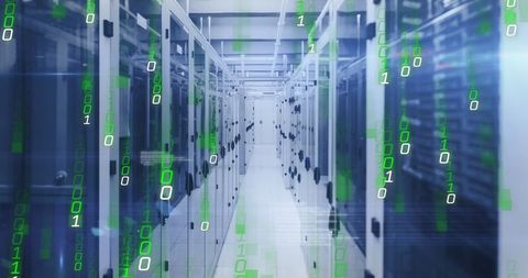 Futuristic Data Center with Binary Code Overlay - Download Free Stock Images Pikwizard.com