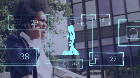 Businesswoman Surrounded by Digital Social Media Interface