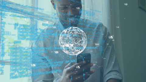 Global Network Data with African American Businessman and Smartphone