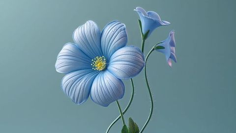 Elegant blue forget me not flower composition with buds on teal background