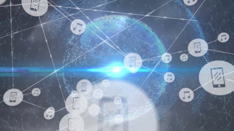 Global Digital Network with Music and Smartphone Icons