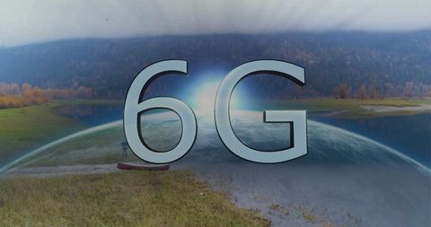 6g technology concept at lakeside with earth background