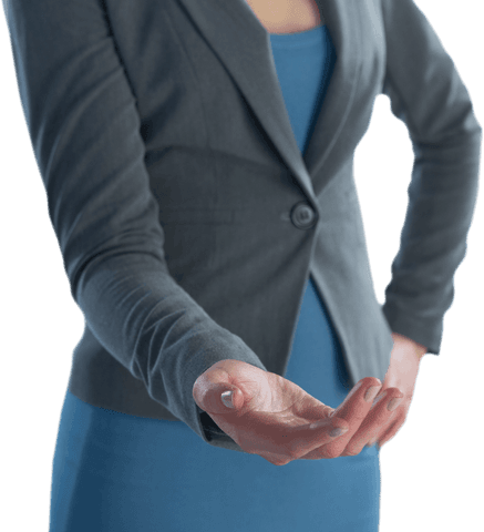Transparent Businesswoman Gesturing Open Hand Professional Pose