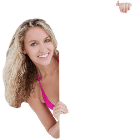 Smiling Blonde Woman in Bikini Holding Blank Transparent Card - Download Free Stock Videos Pikwizard.com
