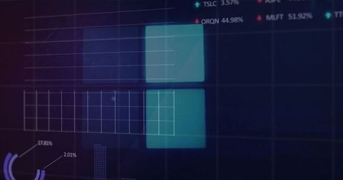 Displaying teal data panels with grid overlay on digital analytics dashboard