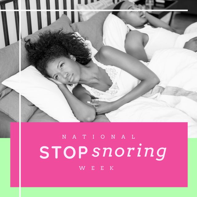 Frustrated Wife in Bed With Snoring Husband for National Stop Snoring Week - Download Free Stock Templates Pikwizard.com