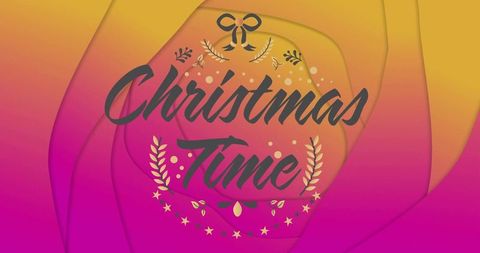 Christmas time festive papercut gradient typography with wreath, bow, laurel and stars