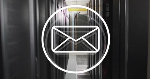 Digital Email Icon Overlay on Data Center Server Aisle - Download Free Stock Images Pikwizard.com