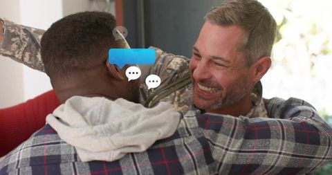 Veteran Returning Home Hugging Friends and Family in Emotional Military Reunion