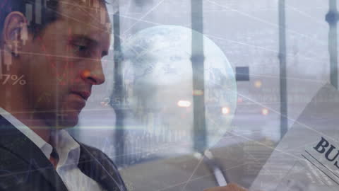 Businessman Analyzing Financial Data with Global Insights