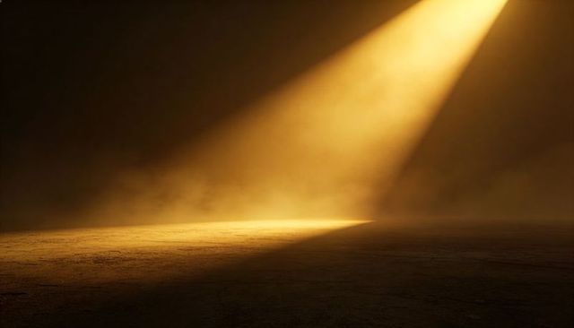 Casting Golden Spotlight Beam Over Textured Concrete Floor With Dust Haze & Dramatic Glow