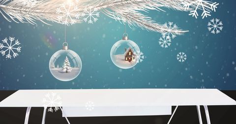 Festive Christmas Baubles Inside Snow Globe Setting