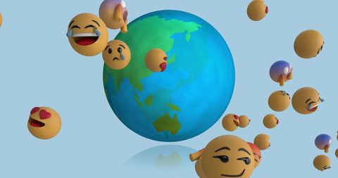Emojis Orbiting Globe Digital Communication Concept