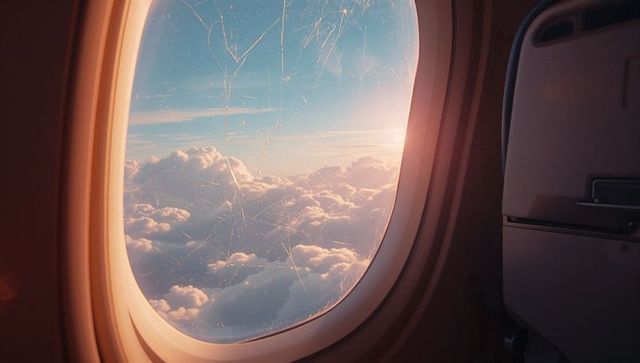 Cloudscape Through Airplane Window at Sunset